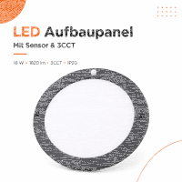 LED Aufbauleuchte Deckenleuchte rund schwarz 18 Watt IP20 mit Sensor  CCT 3 in 1 (warmweiß 3000K, neutralweiß 4200K, kaltweiß 6400K)
