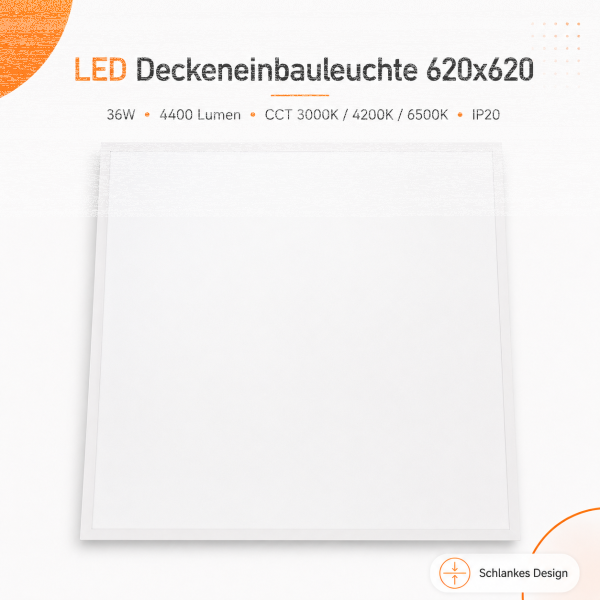 LED Deckenpanel Deckenleuchte Einbauleuchte Backlight | 36 Watt | 62 x 62 cm | Lichtfarbe einstellbar CCT(3in1)